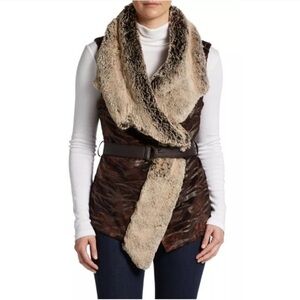 NWT $249 5/48 Draped Faux Fur Vest Brown Medium